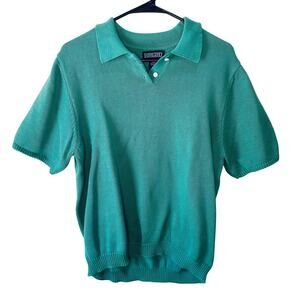Vintage Land's End Teal Chunky Knit Short Sleeve Preppy Polo Size Women L 14-16